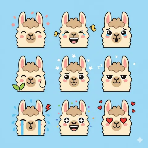 Flat Vector Llama Emoji Prompt