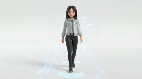 Medium Shot of Character Interacting with Floating Interface
