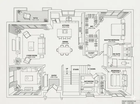 Modern Home Interior Architectural Blueprint Prompt