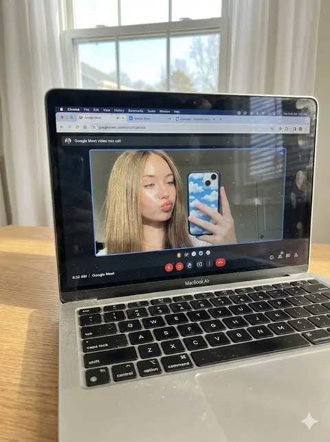 Raw Photo of MacBook Screen During Google Meet Selfie