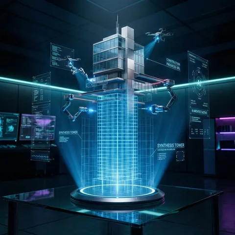 Futuristic Holographic Burj Khalifa Blueprint