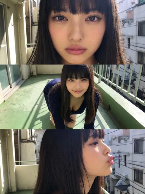 Horizontal three-panel emotional portrait from one image