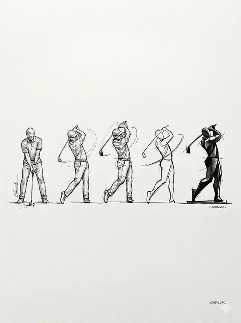 Progressive Golf Swing Artistic Sketch