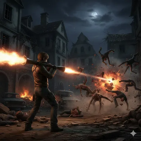Resident Evil Rocket Launcher Action Scene