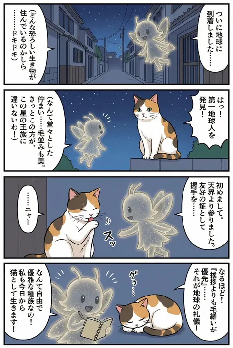 认为地球是猫星球的小精灵四格漫画