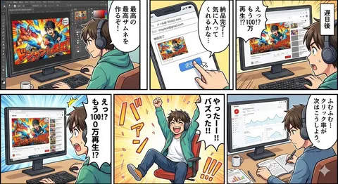 YouTube 封面制作流程的五格漫画