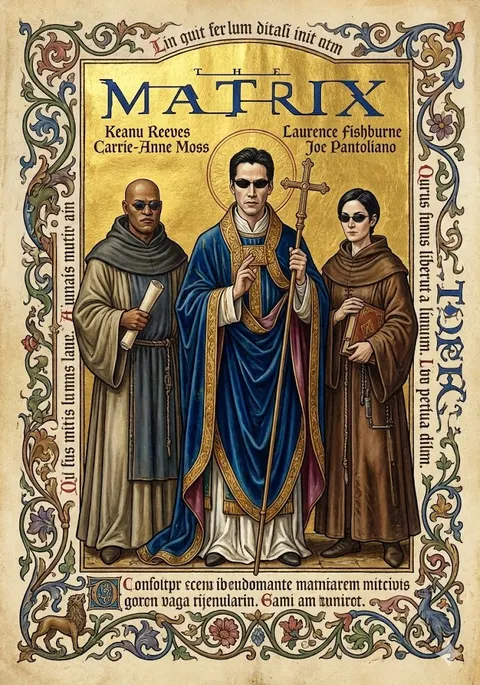 Medieval Illuminated Manuscript of The Matrix Characters