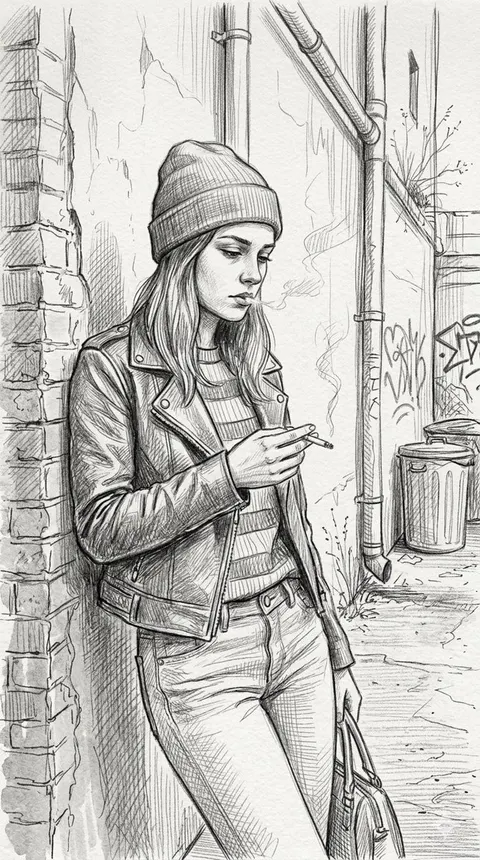 Gritty urban pencil sketch portrait