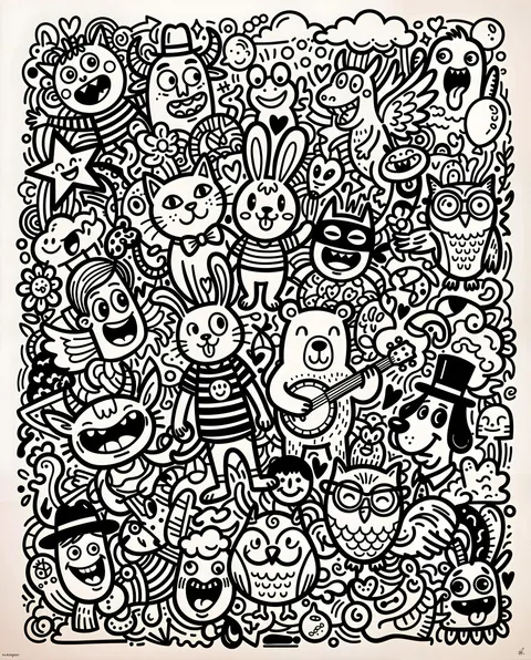 Black and White Whimsical Doodle Art