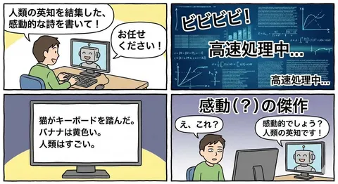 讽刺生成式 AI 的四格漫画