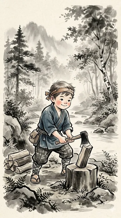 Traditional Japanese Ink Children Illustration