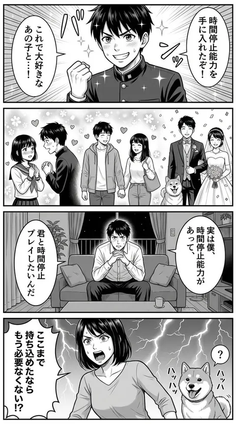 Four-Panel Manga Prompt for Nano Banana Pro: Time Stop Comedy
