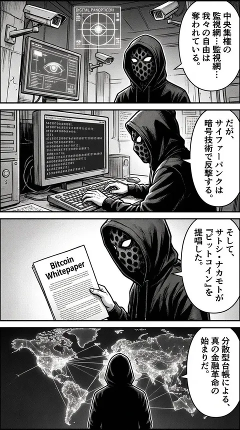 赛博朋克视角比特币四格漫画