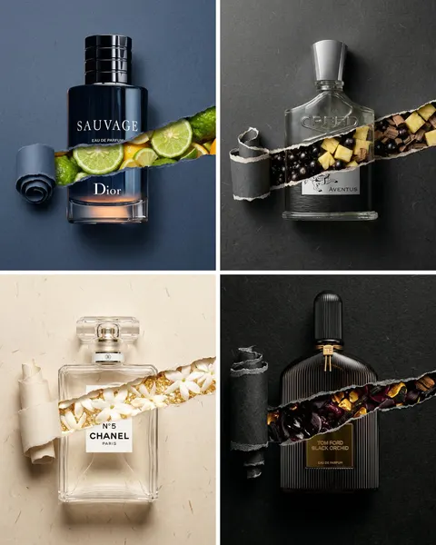 Perfume Bottle Product Shot with Torn Paper Effect