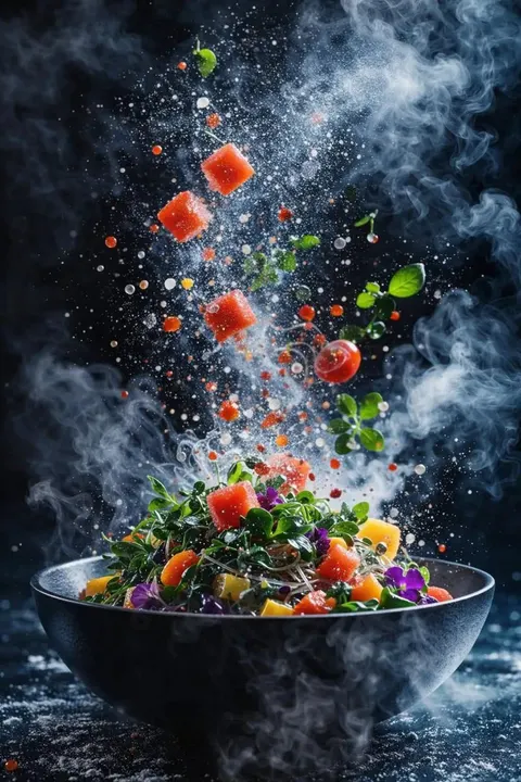 超写实沙拉爆炸动态美食摄影