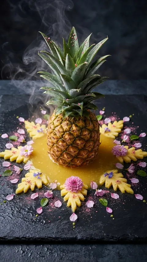 果汁中菠萝微距超写实摄影