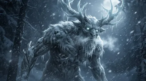 暴风雪中浮现的暗黑奇幻生物