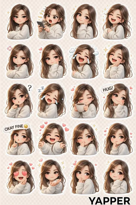 Chibi Anime Girl Sticker Sheet