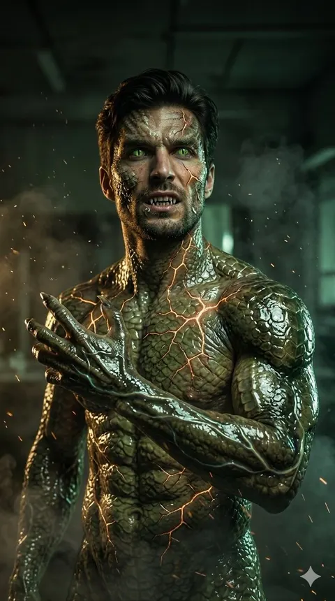 Cinematic Reptilian Transformation Scene