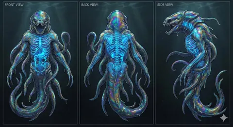深海发光骨架生物概念设计图