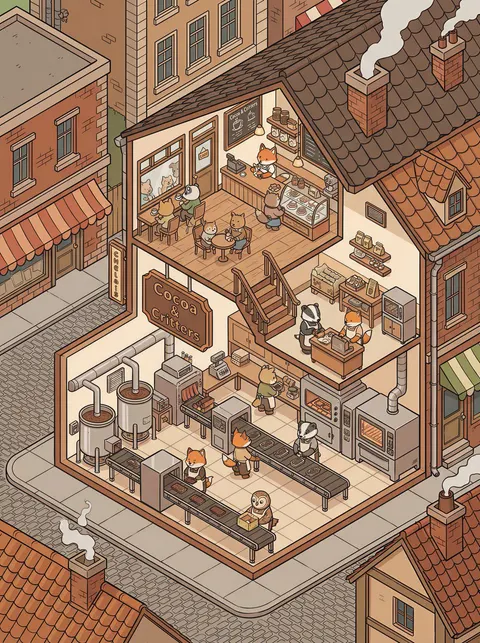 Isometric 2.5D Architectural Slice Illustration of an Animal Community