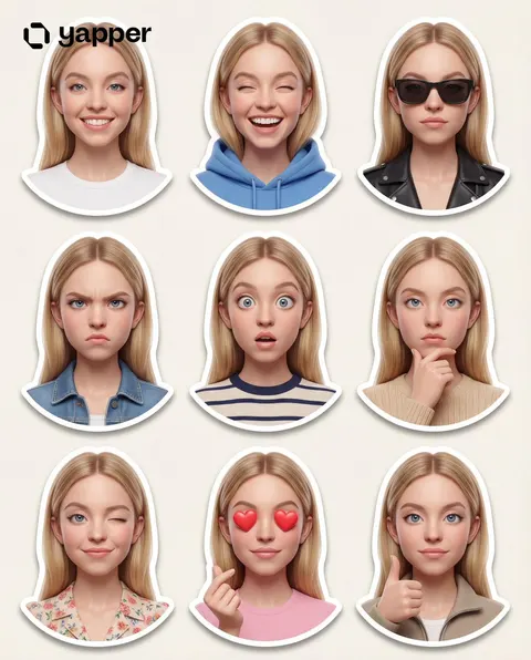 Pixar-Style 3D Character Sticker Set (9 Variations)