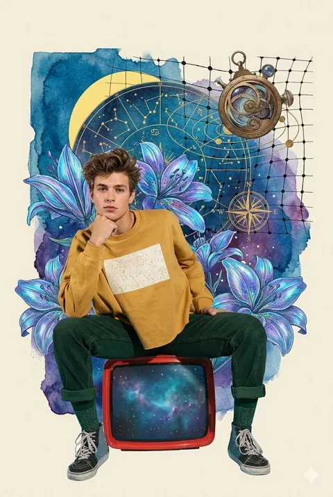 复古宇宙水彩拼贴画