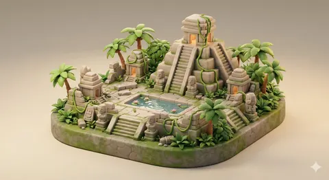 Ancient Jungle Temple Diorama Collectible Prompt