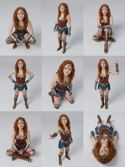 Sadie Sink 3x3 超写实角色姿势研究网格