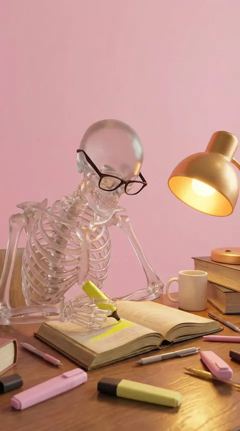 Stylized 3D Glass Skeleton Render Prompt
