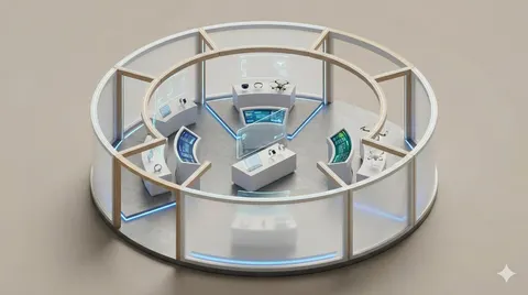 极简 3D 等距视角展览舱模型展示