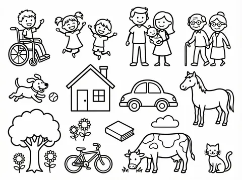 Simple Stick Figure Coloring Book Clipart
