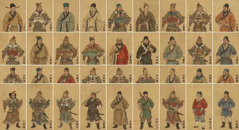 Water Margin top 30 characters grid in gongbi style