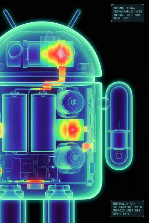 High-Contrast Thermal X-Ray Render of Android Robot