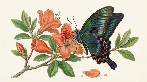 Precise Natural History Illustration Prompt: Chinese Peacock Butterfly