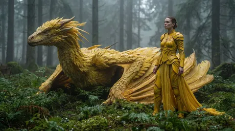 Fantasy Dragon and Warrior Image Prompt