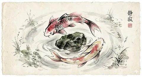 水墨锦鲤画作提示词
