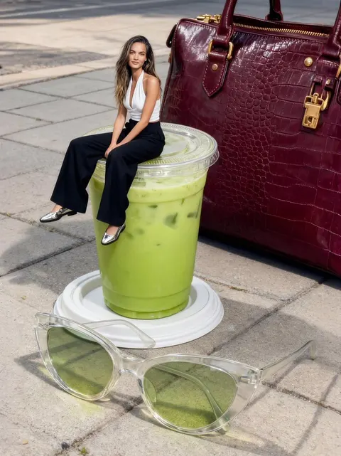 奶昔杯上的超写实微缩女子