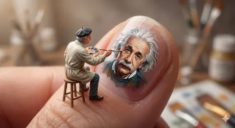 巨指甲上的微型画家超写实特写