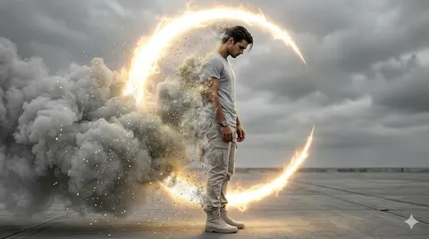 Cinematic Disintegration Portrait Prompt