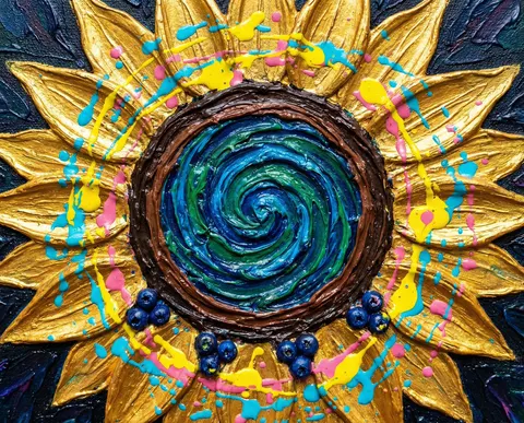Psychedelic Impasto Sunflower Abstract