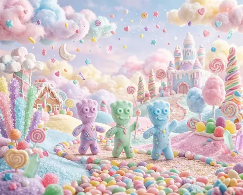Pastel Painted Sour Patch Kids in Whimsical Candyland