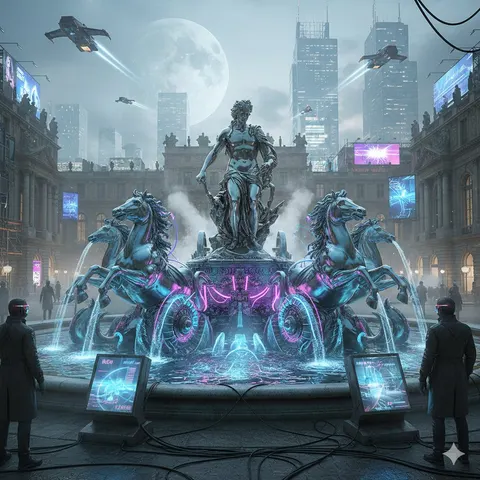 Cyberpunk Apollo's Fountain Generation