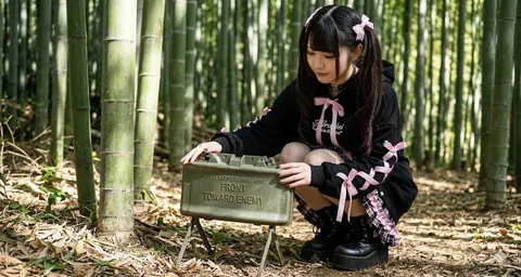 竹林持地雷的怪诞少女