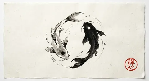 Yin and Yang Koi Fish Sumi-e Prompt