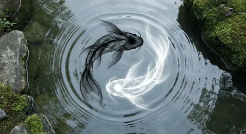 阴阳锦鲤水墨禅意平铺插画
