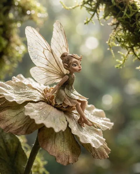 Macro Illustration of a Tiny Fairy on a Flower