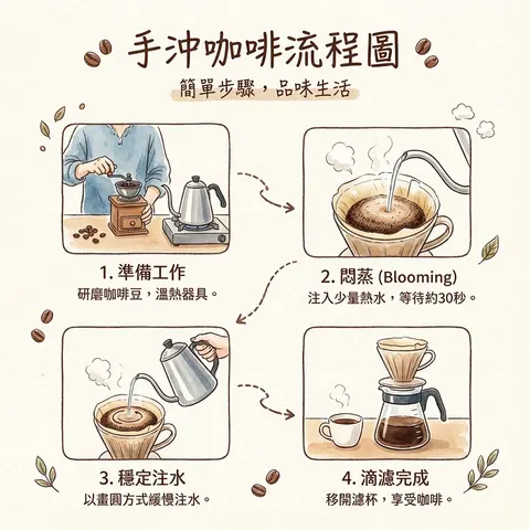 日式杂志风手冲咖啡流程图