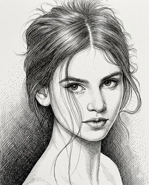 High-Contrast Pen and Ink Portrait
