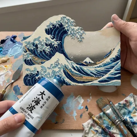 亚洲名画挤压成 3D 油画管浮雕
